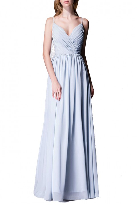 Spaghetti Straps Shell Neck Chiffon Bridesmaid Dress Open-back 