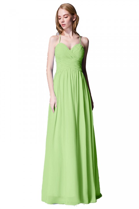 Spaghetti Straps Halter Neckline Front Cascade Bridesmaid Dress with Keyhole Back