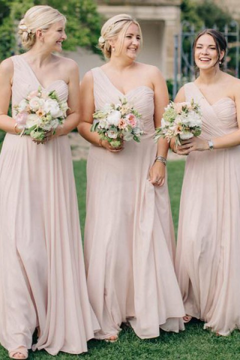 Asymmetrical One Shoulder Pleated A-Line Bridesmaid Dress 