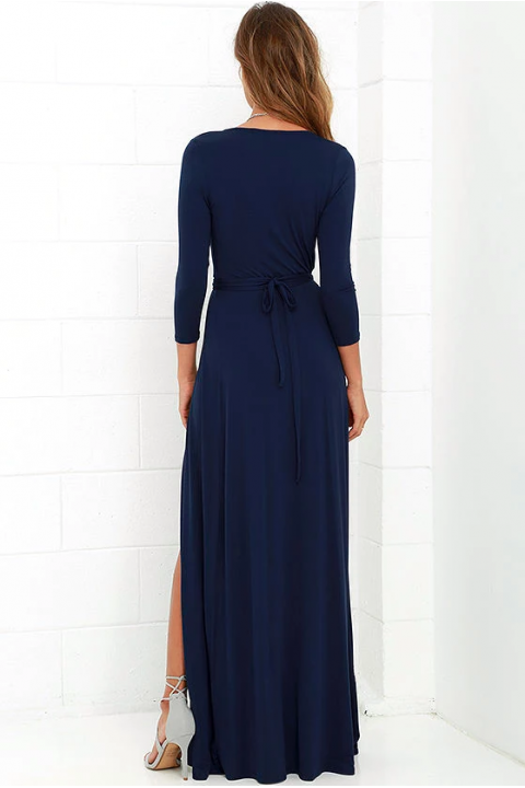 Clearance | V Neck Long Sleeves Bridesmaid Dress with High Slit