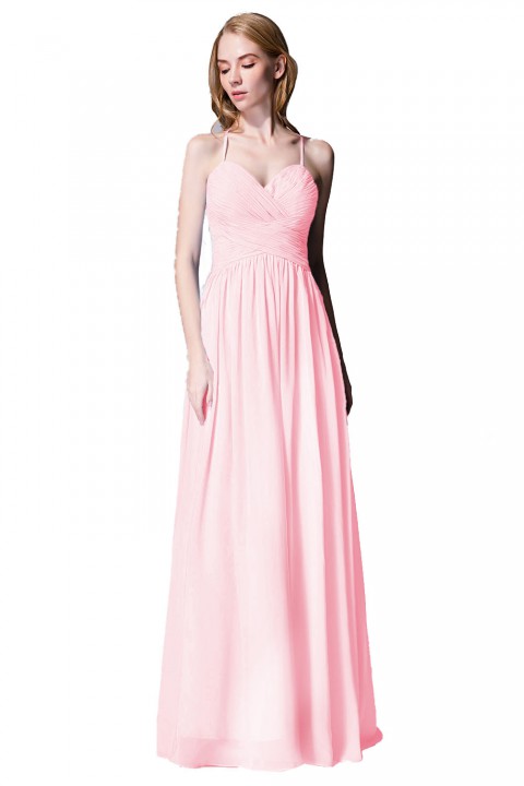 Spaghetti Straps Halter Neckline Front Cascade Bridesmaid Dress with Keyhole Back