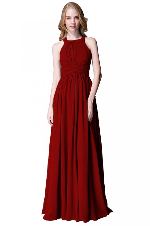 Sophisticated Halter Neckline Keyhole Back Pleated Bridesmaid Dress