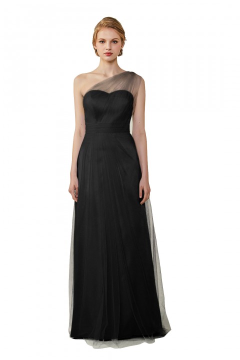 Romantic Illusion One-Shoulder Tulle Open Back Bridesmaid Dress 