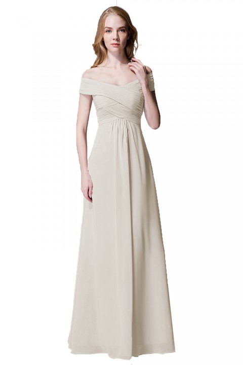 Crisscross Off-the-Shoulder Pleated V-back Bridesmaid Dress Long