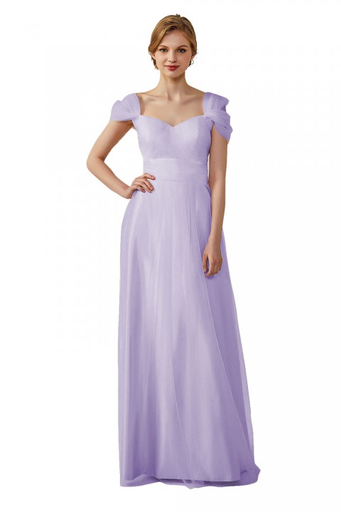 Sweetheart Neckline Cold Shoulder Long V back Tulle Bridesmaid Dress