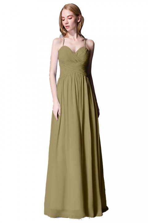 Spaghetti Straps Halter Neckline Front Cascade Bridesmaid Dress with Keyhole Back