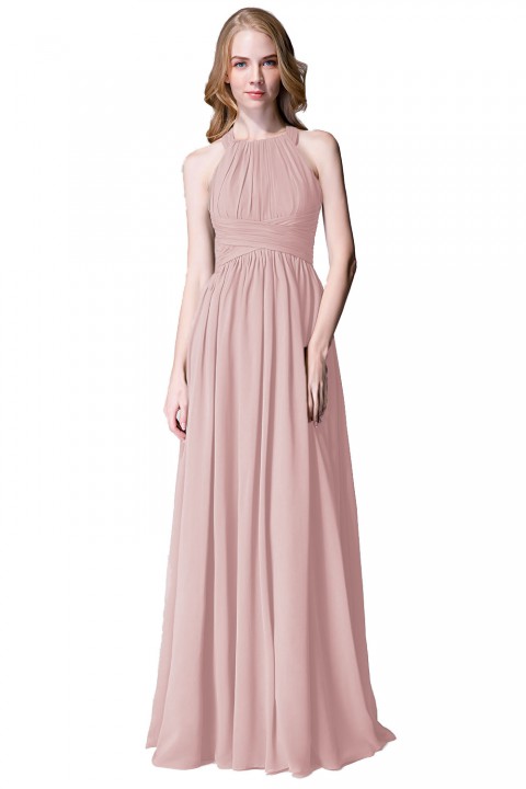 Sophisticated Halter Neckline Keyhole Back Pleated Bridesmaid Dress