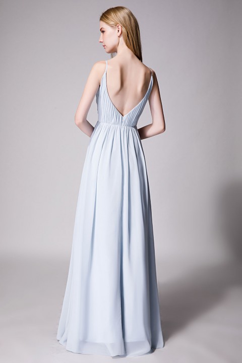 Spaghetti Straps Shell Neck Chiffon Bridesmaid Dress Open-back 