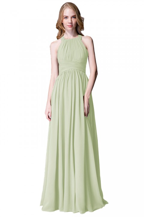 Sophisticated Halter Neckline Keyhole Back Pleated Bridesmaid Dress