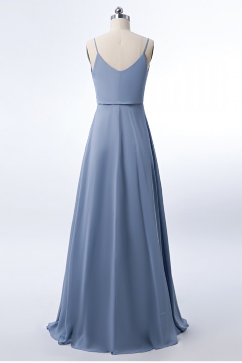 Adjustable Spaghetti Strap V Neck & Back Soft Ruched A-line Bridesmaid Dress