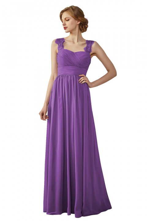 Lace Illusion Back Closure with Button Ruched V-Neck Bridesmaid Dress 