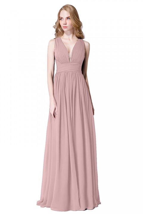 Sexy Deep V-Neck Plunging Silt Bridesmaid Dress with Keyhole Back