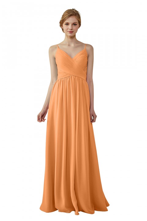 Spaghetti Straps Pleated Low V Back Bridesmaid Dress