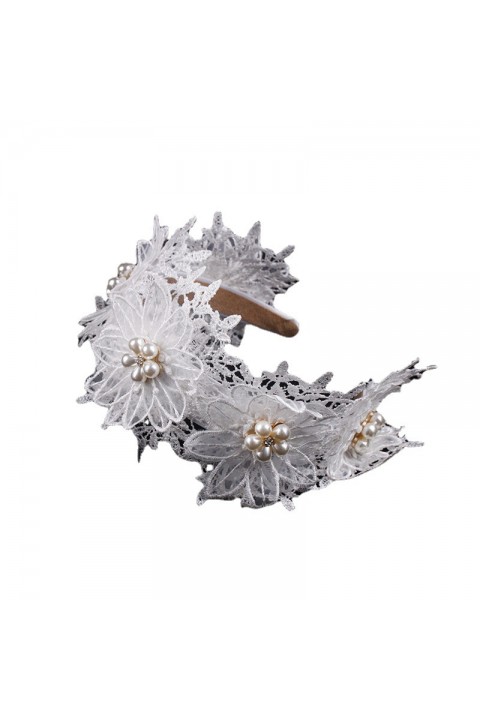 White Handmade Alloy Lace Flower Design Decor Bridal Headband