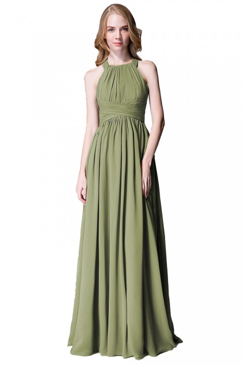 Sophisticated Halter Neckline Keyhole Back Pleated Bridesmaid Dress