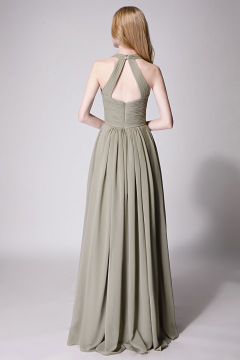 Sophisticated Halter Neckline Keyhole Back Pleated Bridesmaid Dress