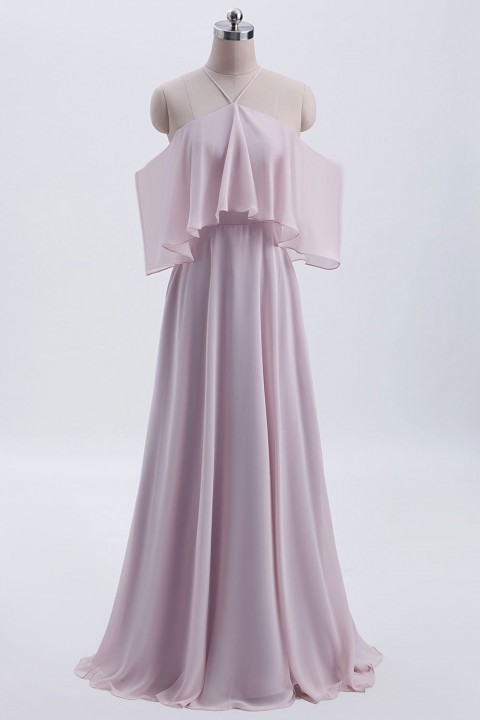 Y-Neck Ruffle Chiffon Multi-wear Bridesmaid Dress Long