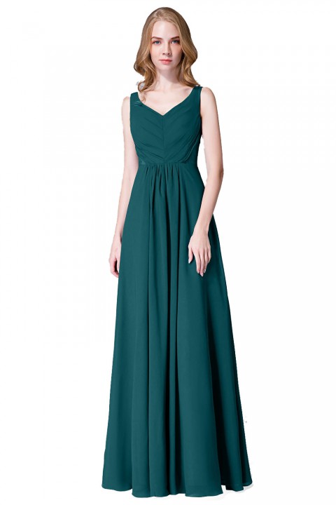 Elegant V-Back Chiffon Tank Bridesmaid Dress with Mesh Lace Inset