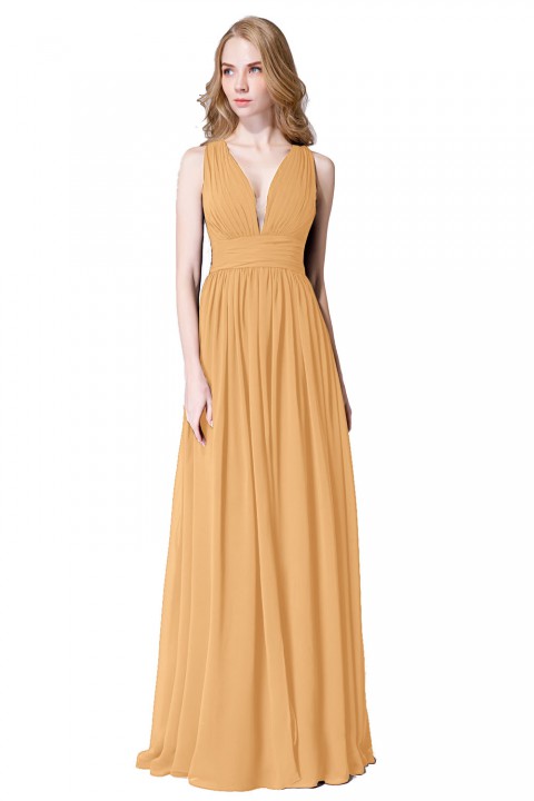 Sexy Deep V-Neck Plunging Silt Bridesmaid Dress with Keyhole Back