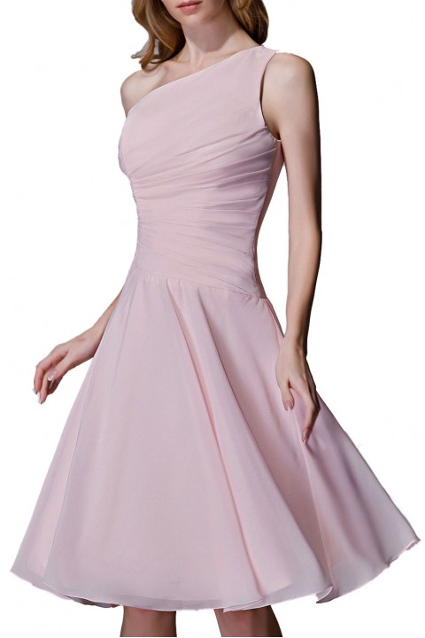 Asymmetrical One-Shoulder Chiffon Ruched Bridesmaid Dress Short