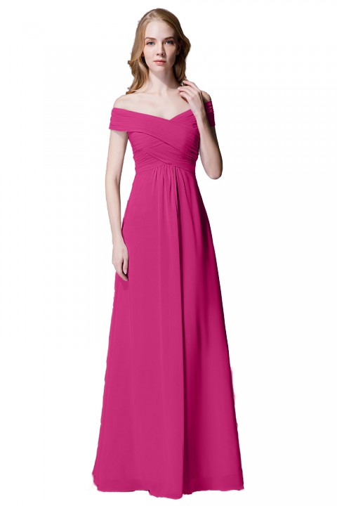 Crisscross Off-the-Shoulder Pleated V-back Bridesmaid Dress Long