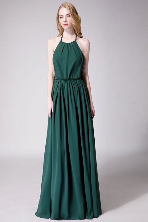 Halter Spaghetti Strap Open Back Chiffon Bridesmaid Dress with Sash