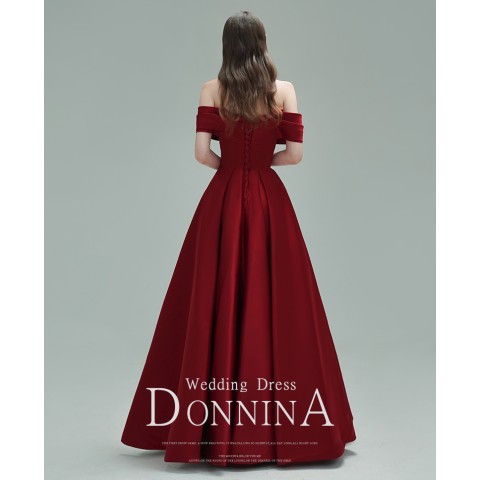 Burgundy Off Shoulder Sweetheart Beaded Neck Big Bow Decor Satin Party Dress