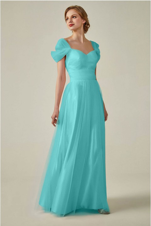 Sweetheart Neckline Cold Shoulder Long V back Tulle Bridesmaid Dress