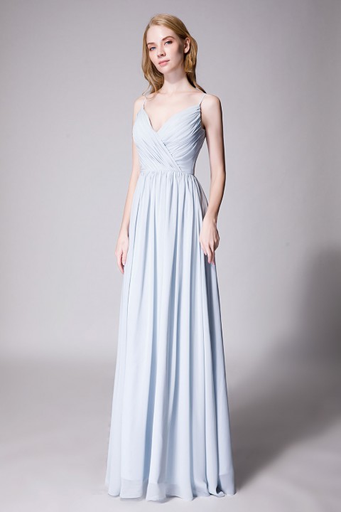 Spaghetti Straps Shell Neck Chiffon Bridesmaid Dress Open-back 