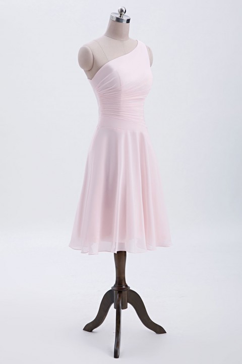 Asymmetrical One-Shoulder Chiffon Ruched Bridesmaid Dress Short