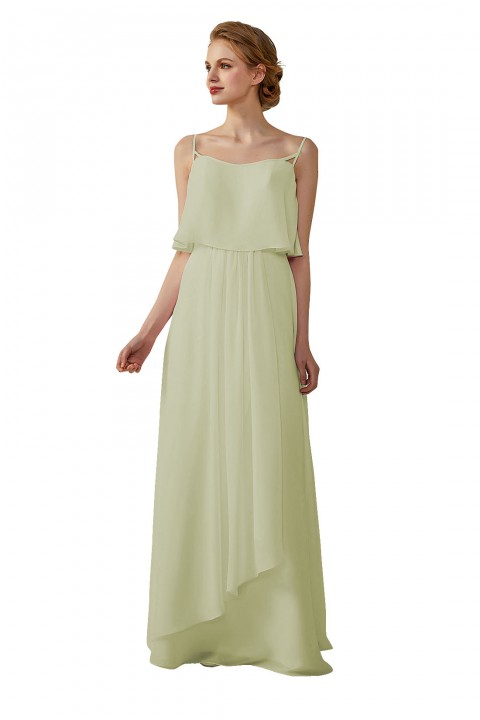 Boho Spaghetti Straps Chiffon V-Back Bridesmaid Dress with Flounce