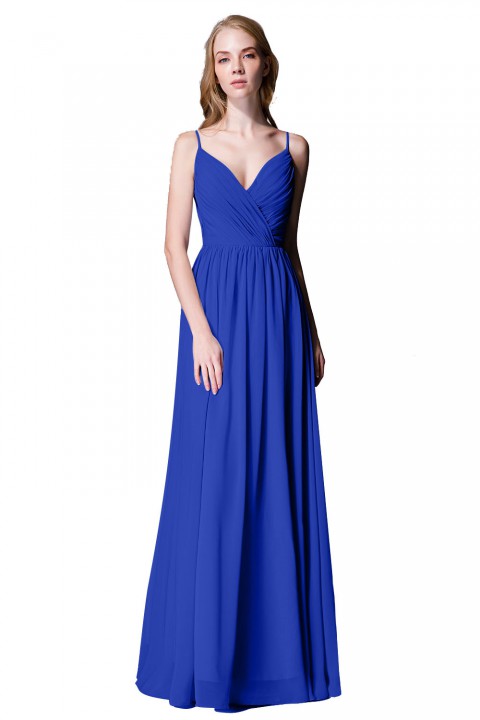 Spaghetti Straps Shell Neck Chiffon Bridesmaid Dress Open-back 