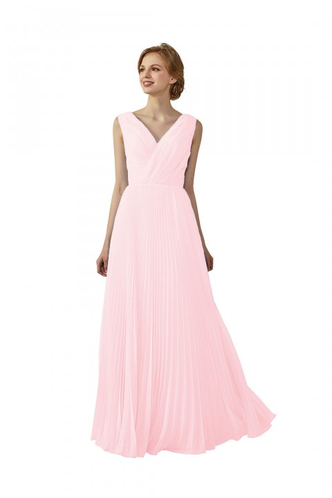 Chiffon V-Neck and V-Back A-Line Pleated Bridesmaid Dress 