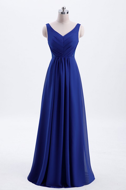 Elegant V-Back Chiffon Tank Bridesmaid Dress with Mesh Lace Inset