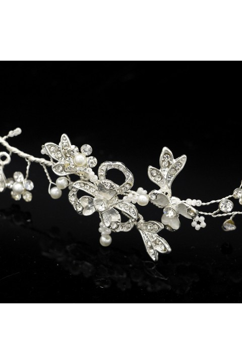 Flower Shaped Pearl Crystal Bridal Headband