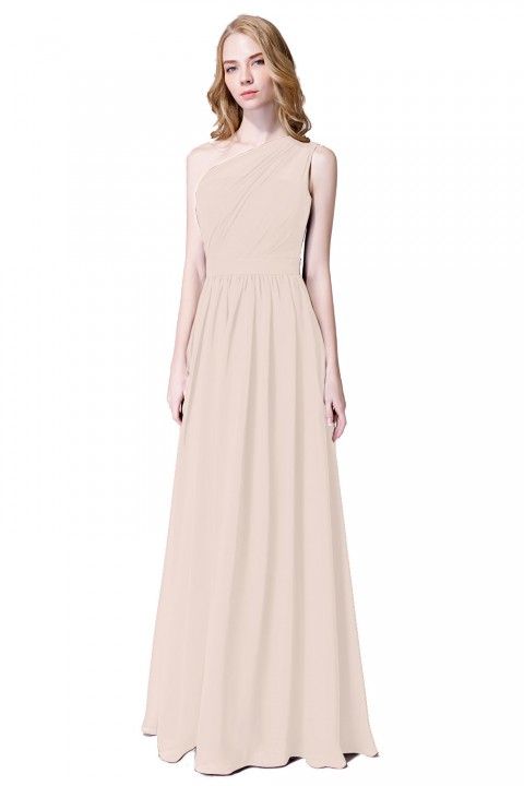 Illusion One-Shoulder Chiffon Pleated Bridesmaid Dress Long