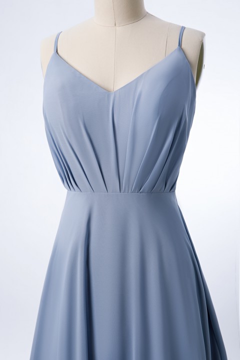 Adjustable Spaghetti Strap V Neck & Back Soft Ruched A-line Bridesmaid Dress