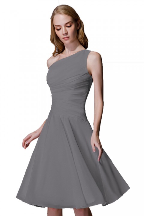 Asymmetrical One-Shoulder Chiffon Ruched Bridesmaid Dress Short