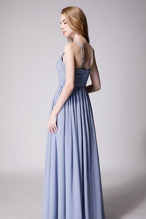 Pleated A-Line Halter Spaghetti-Straps Back Chiffon Bridesmaid Dress