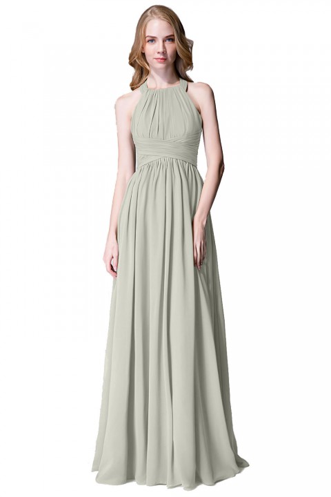 Sophisticated Halter Neckline Keyhole Back Pleated Bridesmaid Dress