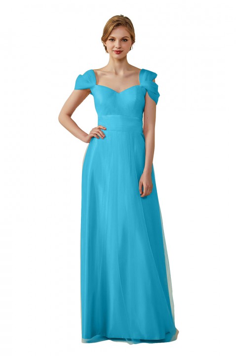 Sweetheart Neckline Cold Shoulder Long V back Tulle Bridesmaid Dress