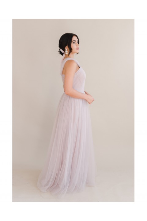 Pink One Shoulder Sleeveless High Waist Chiffon Bridesmaid Dress