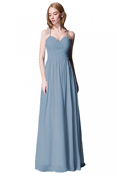 Spaghetti Straps Halter Neckline Front Cascade Bridesmaid Dress with Keyhole Back