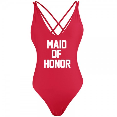 Maid of Honor Strappy Back Bachelorette Party One Piece Swimsuit