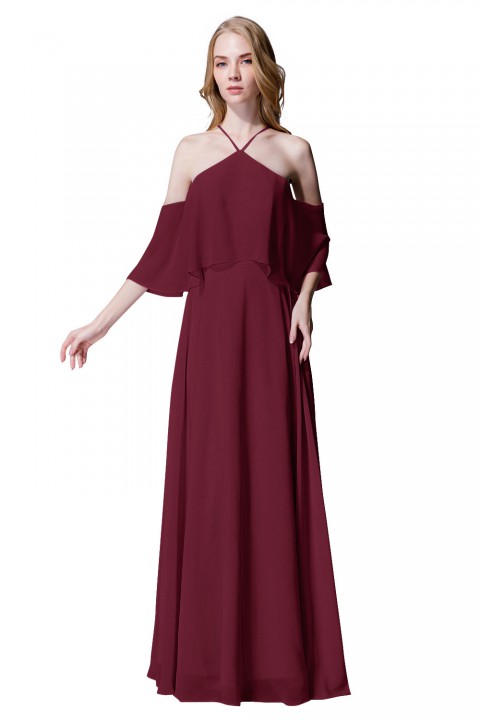 Y-Neck Ruffle Chiffon Multi-wear Bridesmaid Dress Long