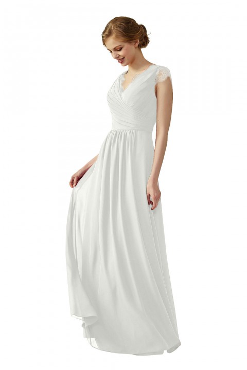 Lace Cap Sleeves  V-Neck Lace Back Closure with Keyhole Bridesmaid Dress