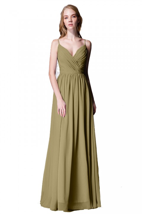 Spaghetti Straps Shell Neck Chiffon Bridesmaid Dress Open-back 