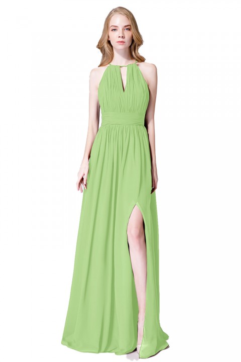 High-Neck with Keyhole Halter Tie Back Chiffon Bridesmaid Dress 