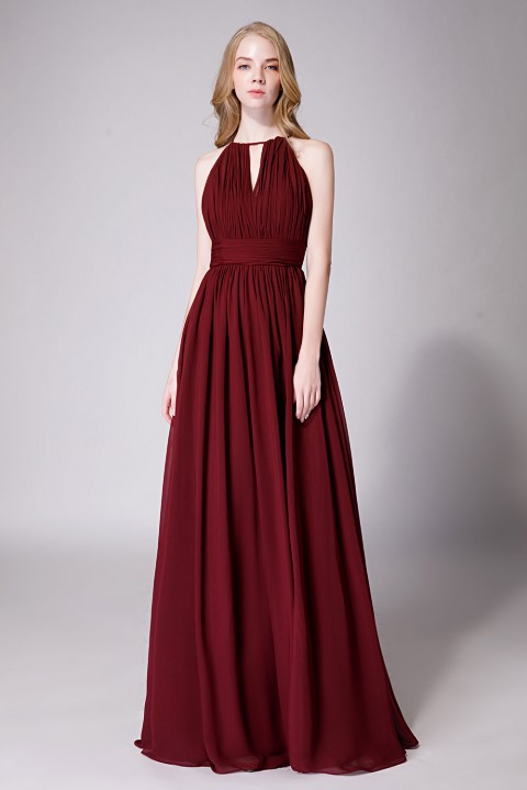 High-Neck with Keyhole Halter Tie Back Chiffon Bridesmaid Dress 