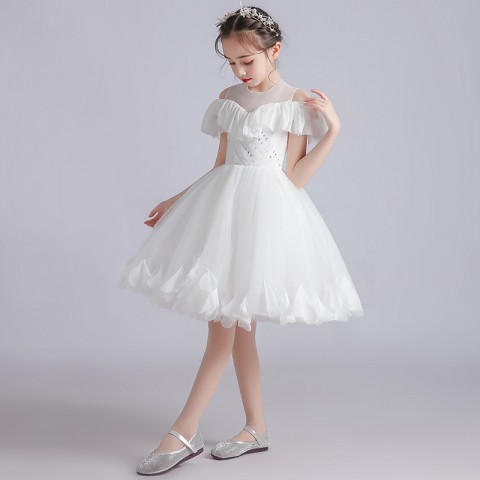 Unique Designed Round Neck Off-the shoulder Sleeveless Princess Tulle Skirt  Flower Girl Dresses